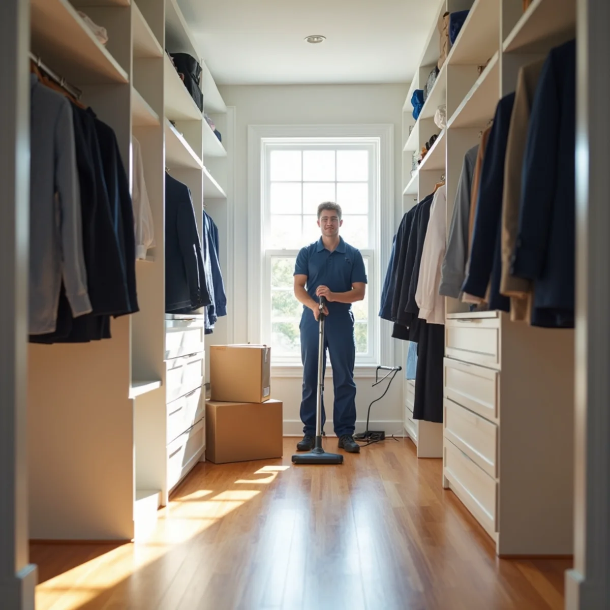 Empty home move in cleaning preparation before unpacking boxes
