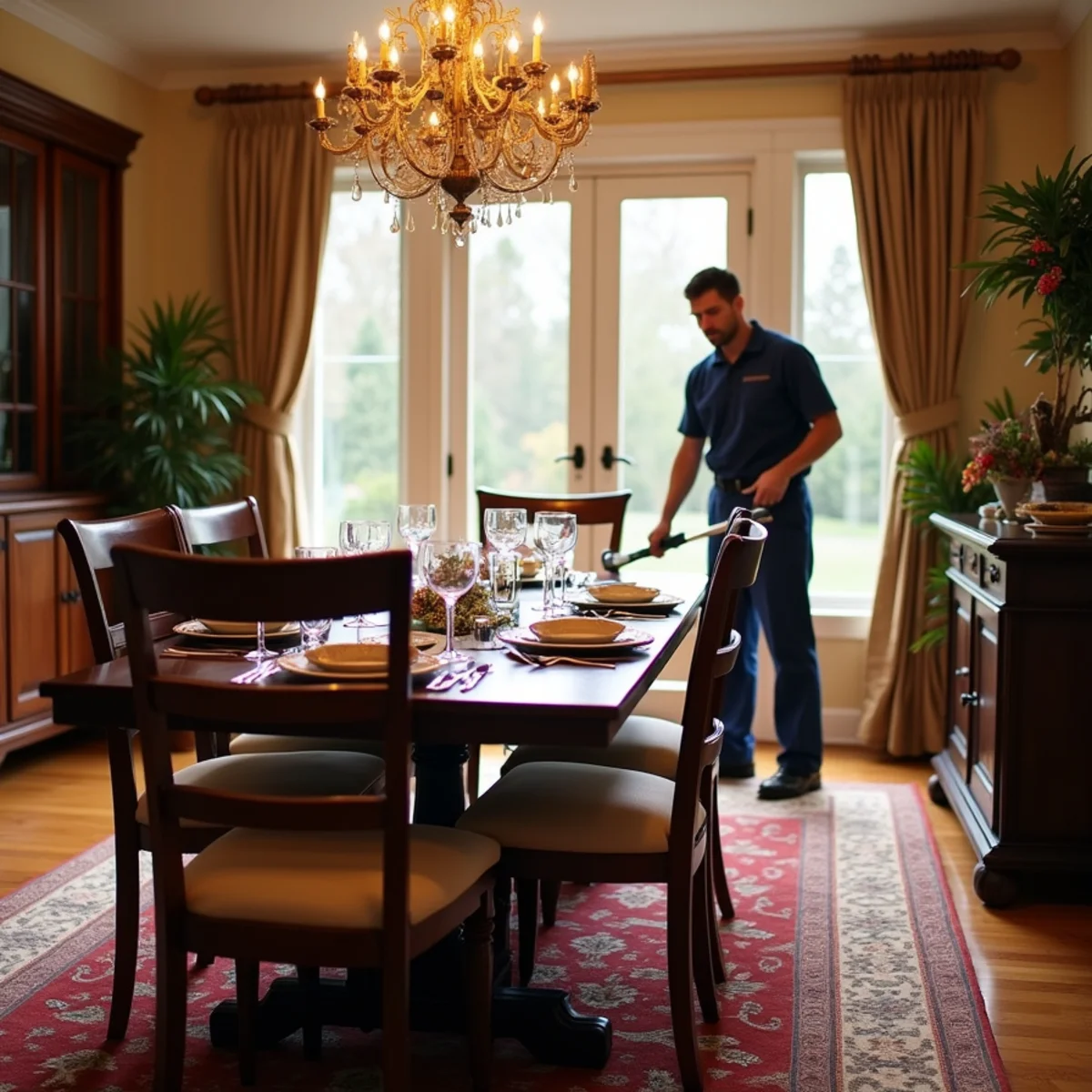Pristine suburban dining room prepared for holiday family celebration in Selden NY
