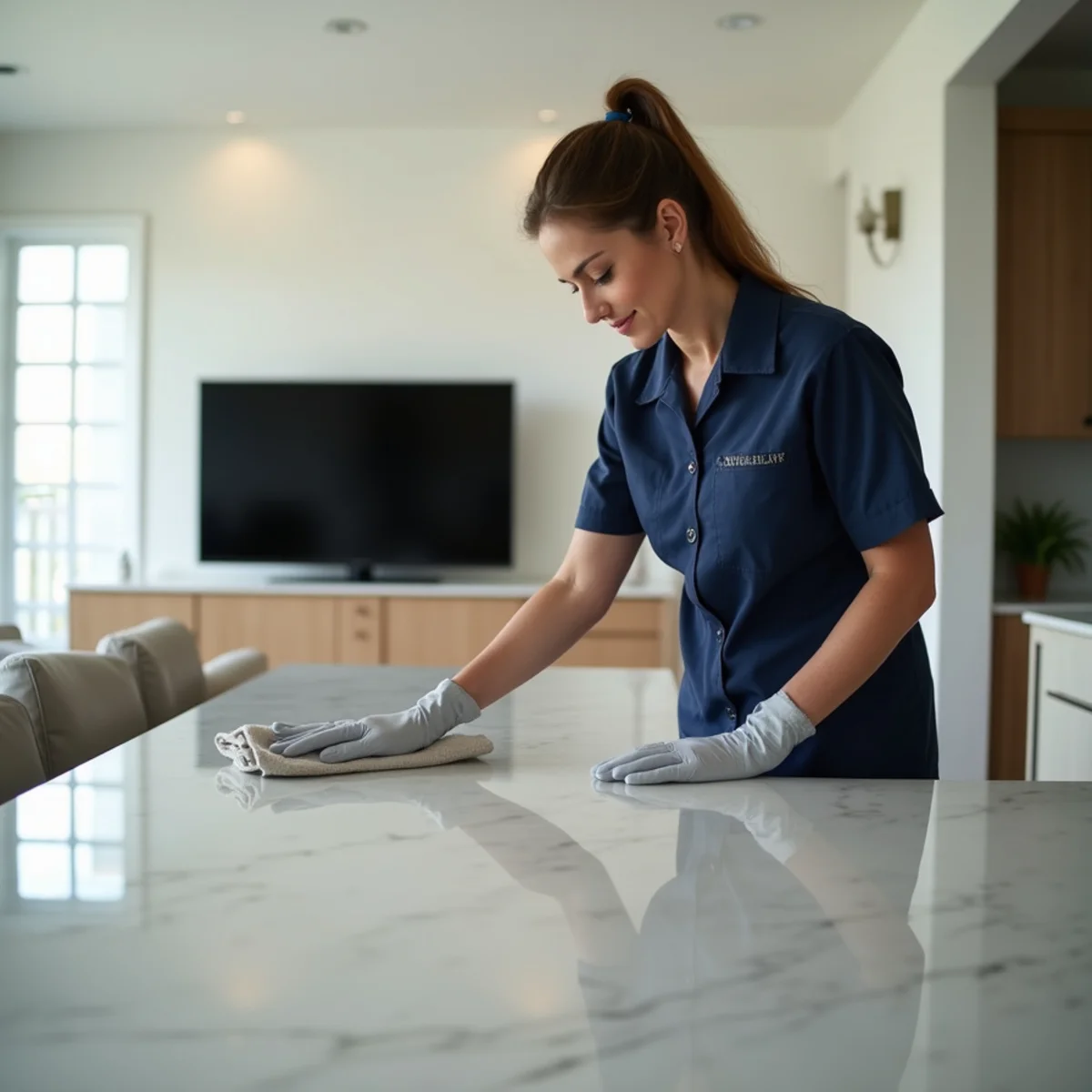 Restoring and sanitizing open-concept great room after private party on Long Island