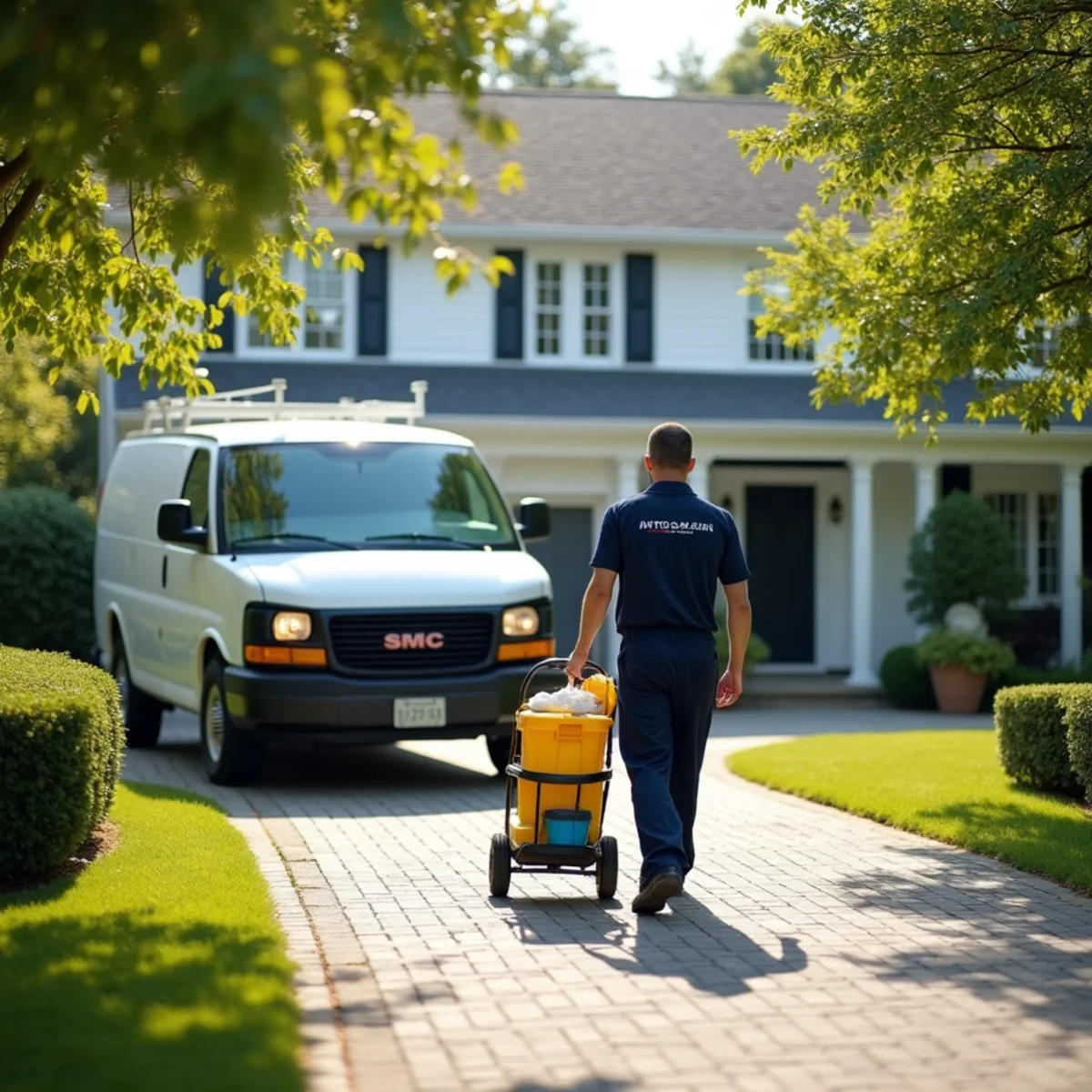 Rapid response JM Cleaning Group service vehicle arriving for urgent same-day cleaning in Selden NY