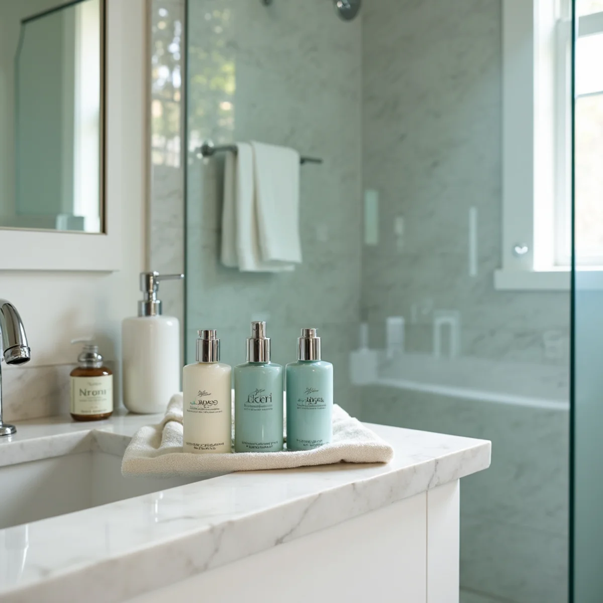 Crisp white hotel-style linen staging in luxury Long Island vacation rental